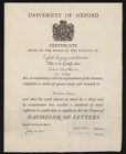 New College, University of Oxford Bachelor of Letters certificate